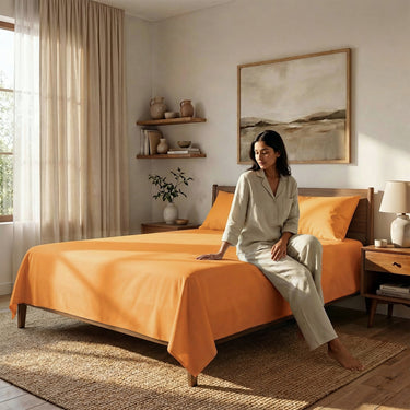 Peach Microfiber Flat Bedsheet With Two Pillow Cover – Fade-Resistant & All-Season Comfort