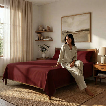 Burgundy Microfiber Flat Sheet With Two Pillow Cover – Fade-Resistant & All-Season Comfort