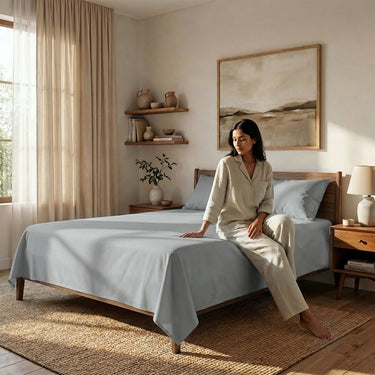 Silver Microfiber Flat Bedsheet With Two Pillow Cover – Fade-Resistant & All-Season Comfort