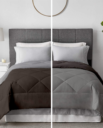 reversible ac comforter silver dark grey