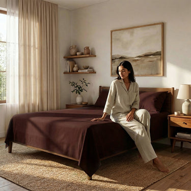 Brown Microfiber Flat Sheet  With Two Pillow Cover – Fade-Resistant & All-Season Comfort