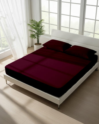 Wine Fitted Cotton Bedsheet With Two Pillow Cover  – Luxurious, Soft & Long-Lasting