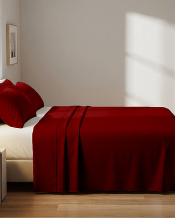 Burgundy Microfiber Flat Sheet With Two Pillow Cover – Fade-Resistant & All-Season Comfort