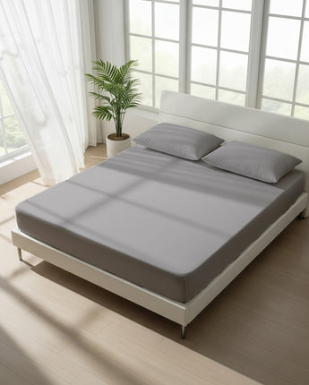 Silver Fitted Cotton Bedsheet With Two Pillow Cover – Cozy, Long-Lasting & Skin-Friendly