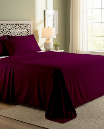 Royal Wine 300 TC Cotton Flat Bedsheet  With Pillow Cover– Soft, Breathable & Elegant