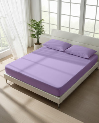 Lavender Pure Cotton Elastic-Fit Bedsheet + 2 Pillow Covers