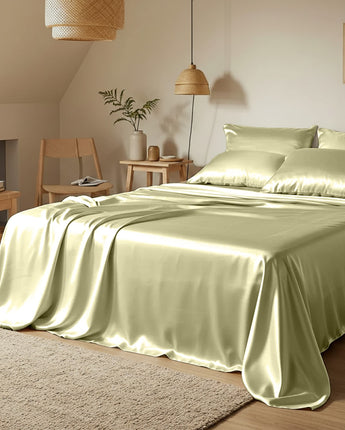 Beige Velvet Satin Flatted Bedsheet With Two Pillow Cover– Elegant Shine & Ultra Soft Luxury Comfort