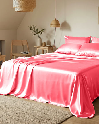 Coral Pink Velvet Satin Flatted Bedsheet – Radiant Glow & Supreme & Luxury Comfort
