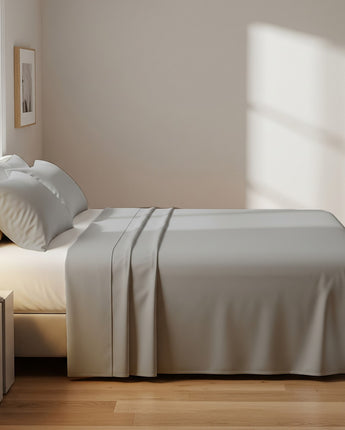 Silver Microfiber Flat Bedsheet With Two Pillow Cover – Fade-Resistant & All-Season Comfort