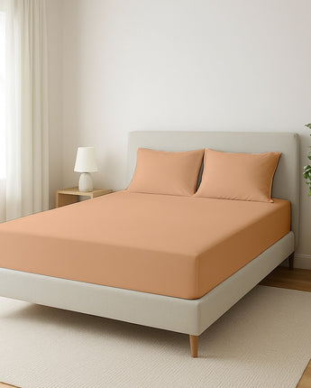 Peach Microfiber Fitted Bedsheet – Elegant, Cozy & Effortless Comfort