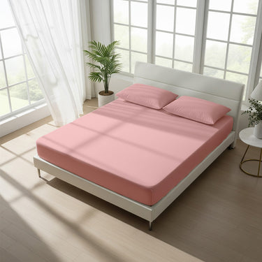Peach Fitted Cotton Bedsheet With Two Pillow Cover  – Luxurious, Soft & Long-Lasting