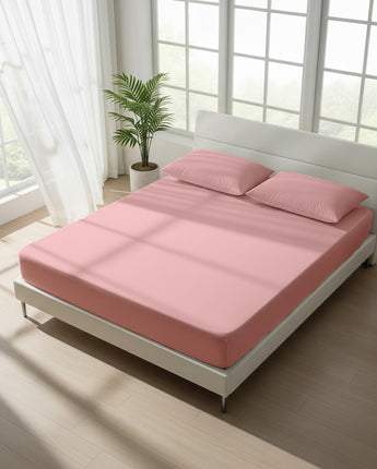 Peach Fitted Cotton Bedsheet With Pillow Cover – Soft, Durable & Skin-Friendly