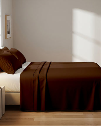 Brown Microfiber Flat Sheet  With Two Pillow Cover – Fade-Resistant & All-Season Comfort