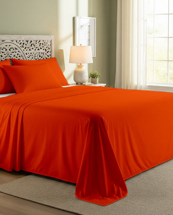 Premium Orange 300 TC Cotton Flatted Bed Sheet With Pillow Cover – Soft, Cozy & Durable
