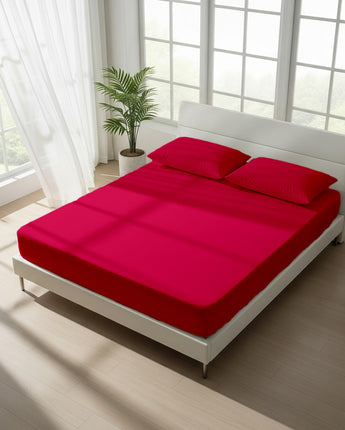 Hot Pink Cotton Fitted Bedsheet with 2 Pillow Covers