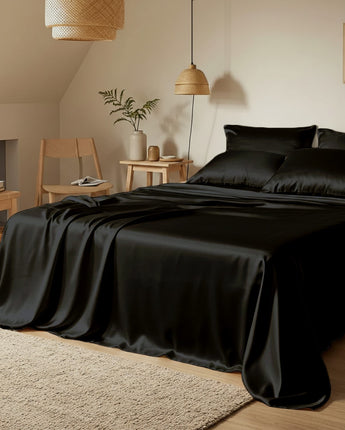 Black Velvet Satin Flatted Bedsheet – Premium Luxury & Elegant