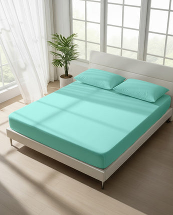 Aqua Blue 300 TC Cotton Fitted Bedsheet – Cool, Comfy & Stylish Everyday Luxury