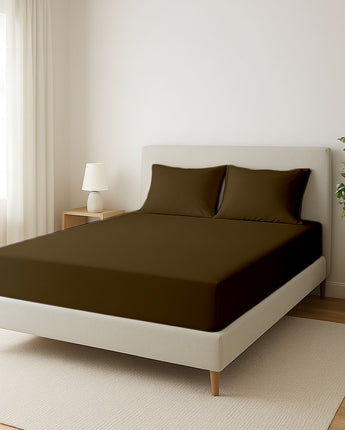 Beige Microfiber Fitted Bedsheet With Pillow Cover – Soft-Touch, Deep Fit, Available in All Sizes