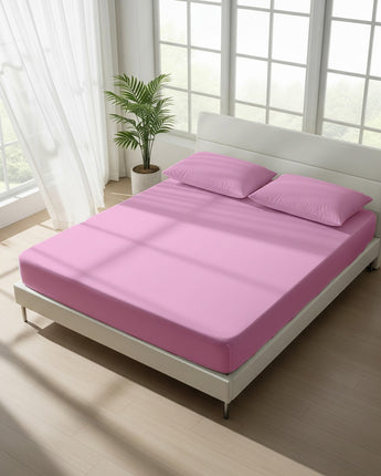 Soft Bliss: Baby Pink Cotton Fitted Bedsheet With Pillow Cover for Everyday Comfort