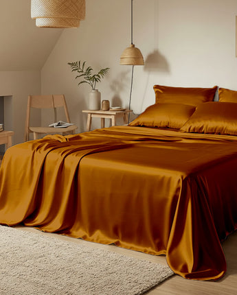Copper Brown Satin Flatted Bedsheet  With Two Pillow Cover – Royal Shine & Luxurious Comfort