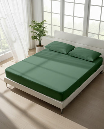 Emerald Fitted Bedsheet Set – 300 TC Cotton, 2 Pillow Covers
