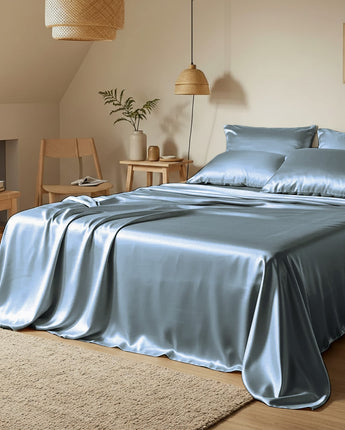 Coin Grey Velvet Satin Flatted Bedsheet – Modern Elegance & Premium Comfort