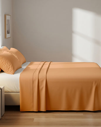 Peach Microfiber Flat Bedsheet With Two Pillow Cover – Lightweight & Easy Care