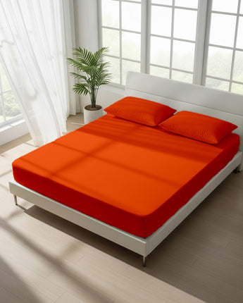 Orange Fitted Cotton Bedsheet With Two Pillow Cover– Soft, Durable & Skin-Friendly