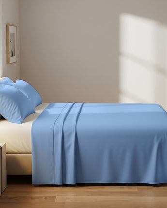 Premium Flat Light Blue Microfiber Bedsheet With Two Pillow Cover– Soft, Smooth & Comfortable