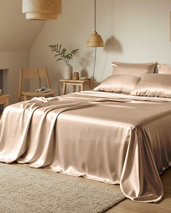 Bear Beige Velvet Satin Flatted Bedsheet With Two Pillow Cover– Royal Shine & Ultra Soft