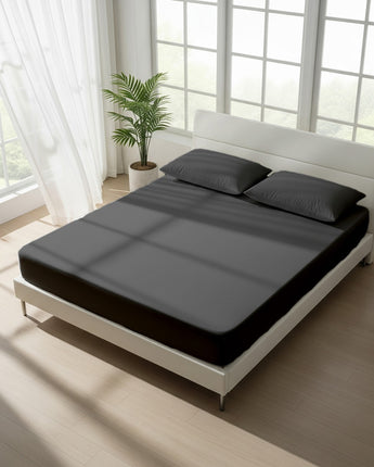 Modern Calm: Dark Grey Cotton Fitted Bedsheet for a Sleek, Minimalist Look"