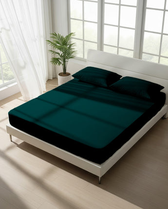 Teal Fitted Cotton Bedsheet With Two Pillow Cover– Comfortable, Durable & Breathable
