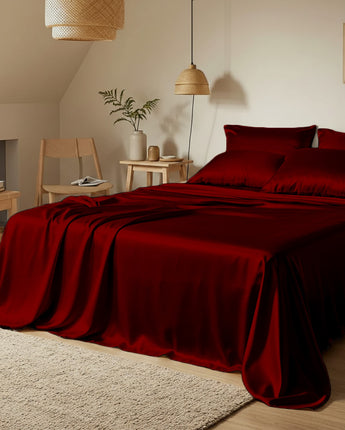 Burgundy Velvet Satin Flatted Bedsheet – Royal Elegance & Premium Comfort