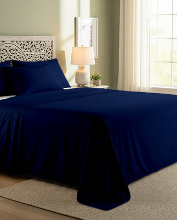 Luxury Navy Blue Cotton Bed Sheet With Pillow Cover – Soft, Cozy & Elegant