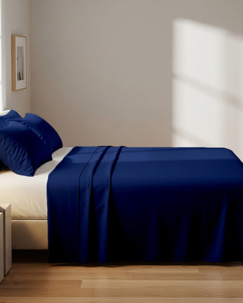 Navy Blue Microfiber Flat Bedsheet With Two Pillow Cover – Fade-Resistant & All-Season Comfort