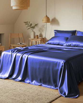 Navy Blue Satin Flatted Bedsheet – Smooth, Elegant & Comfortable