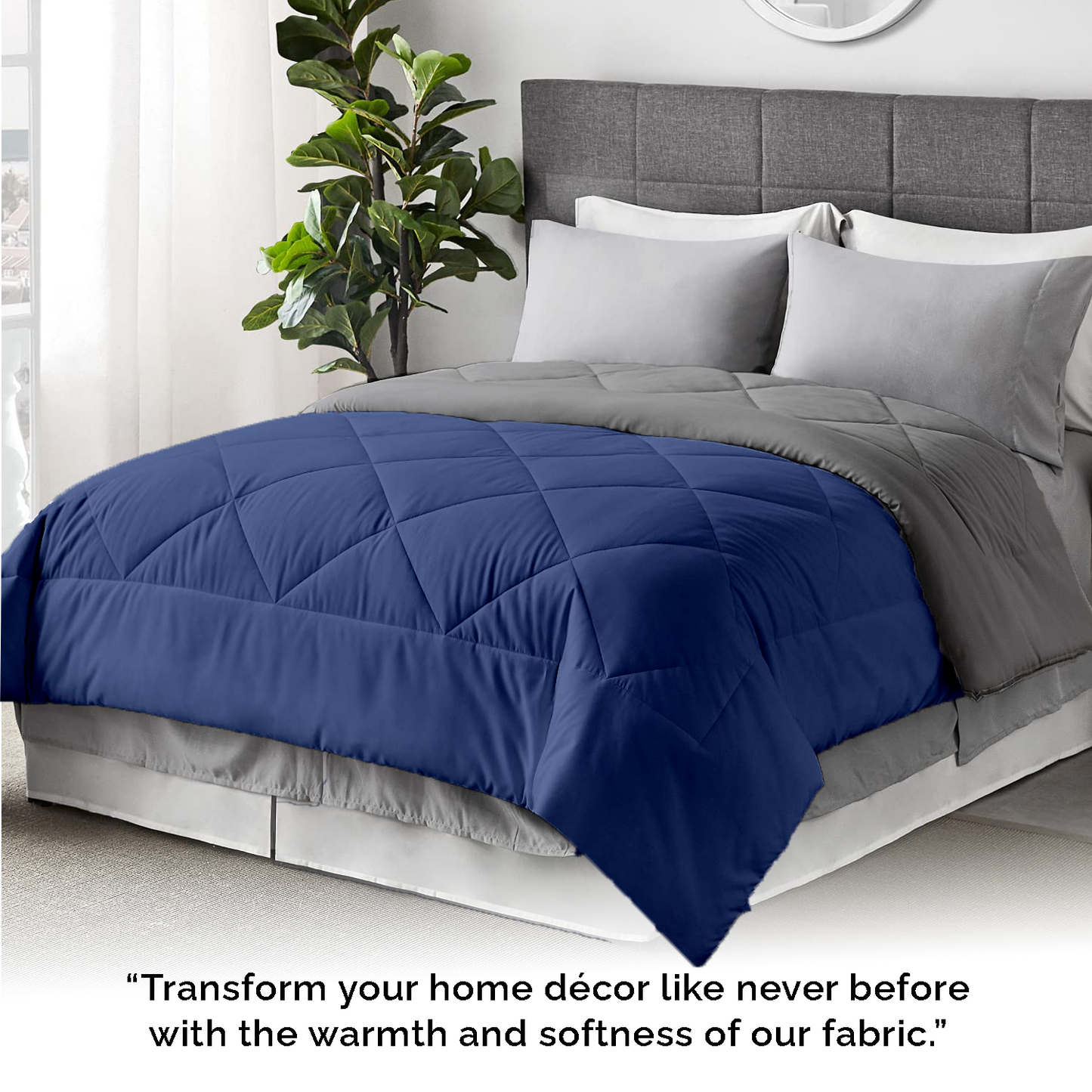 Razzai - 100 GSM Soft AC Comforter Hotel Quality-Down Alternative Reversible Comforter - All Season |AC Comforter/Blanket/Quilt/Rajai Double Bed|Silver/Medium Blue