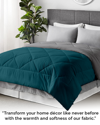 Razzai - 100 GSM Soft AC Comforter Hotel Quality-Down Alternative Reversible Comforter - All Season |AC Comforter/Blanket/Quilt/Rajai Double Bed|Silver/Teal