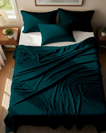 Teal Microfiber Flat Bedsheet With Two Pillow Cover – Fade-Resistant & All-Season Comfort