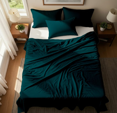 Teal Microfiber Flat Bedsheet With Two Pillow Cover – Fade-Resistant & All-Season Comfort