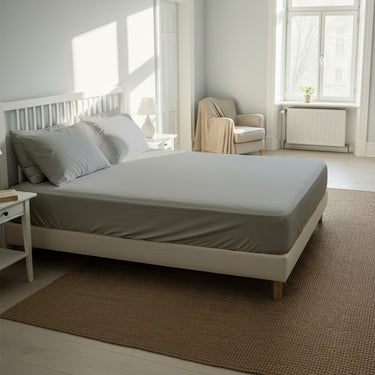 Silver Fitted Cotton Bedsheet With Two Pillow Cover  – Luxurious, Soft & Long-Lasting
