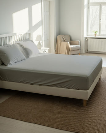 Silver Fitted Cotton Bedsheet With Two Pillow Cover – Cozy, Long-Lasting & Skin-Friendly