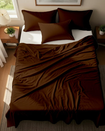 Brown Microfiber Flat Sheet  With Two Pillow Cover – Fade-Resistant & All-Season Comfort
