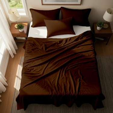Brown Microfiber Flat Sheet  With Two Pillow Cover – Fade-Resistant & All-Season Comfort