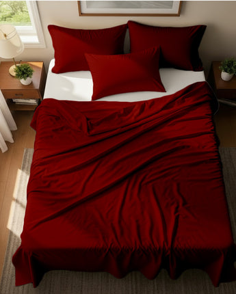 Burgundy Microfiber Flat Sheet With Two Pillow Cover – Fade-Resistant & All-Season Comfort