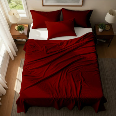 Burgundy Microfiber Flat Sheet With Two Pillow Cover – Fade-Resistant & All-Season Comfort