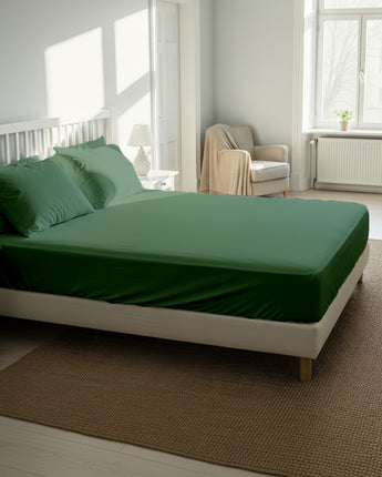 Emerald Fitted Bedsheet Set – 300 TC Cotton, 2 Pillow Covers