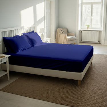 Medium Blue Fitted Cotton Bedsheet With Two Pillow Cover  – Luxurious, Soft & Long-Lasting