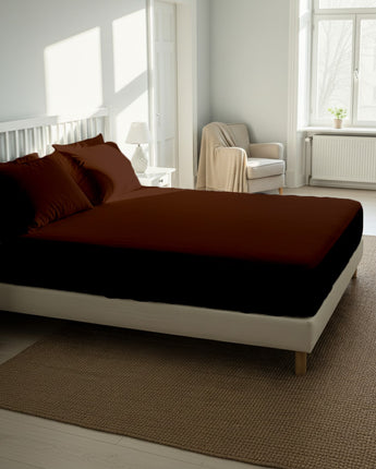 Chocolate Brown Cotton Fitted Bedsheet With Pillow Cover for a Warm, Cozy Vibe