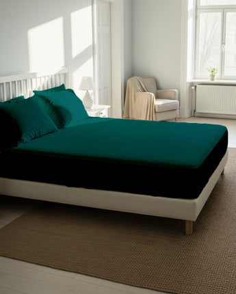 Teal Fitted Cotton Bedsheet With Two Pillow Cover– Comfortable, Durable & Breathable